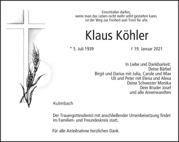 Anzeige von Klaus Köhler von MGO