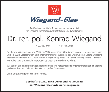 Anzeige von Konrad Wiegand von MGO