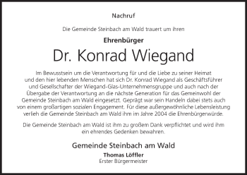 Anzeige von Konrad Wiegand von MGO