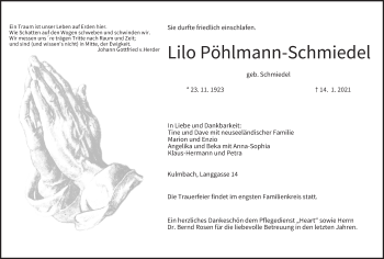 Anzeige von Lilo Pöhlmann-Schmiedel von MGO