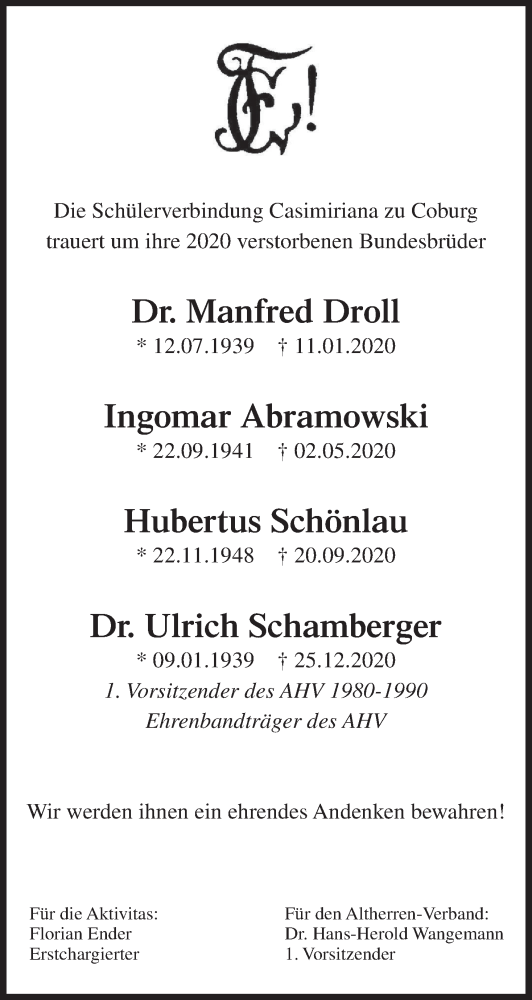  Traueranzeige für Manfred Droll vom 23.01.2021 aus MGO