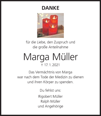 Anzeige von Marga Müller von MGO
