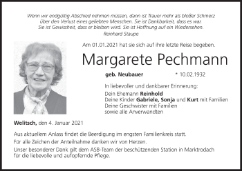 Anzeige von Margarete Pechmann von MGO