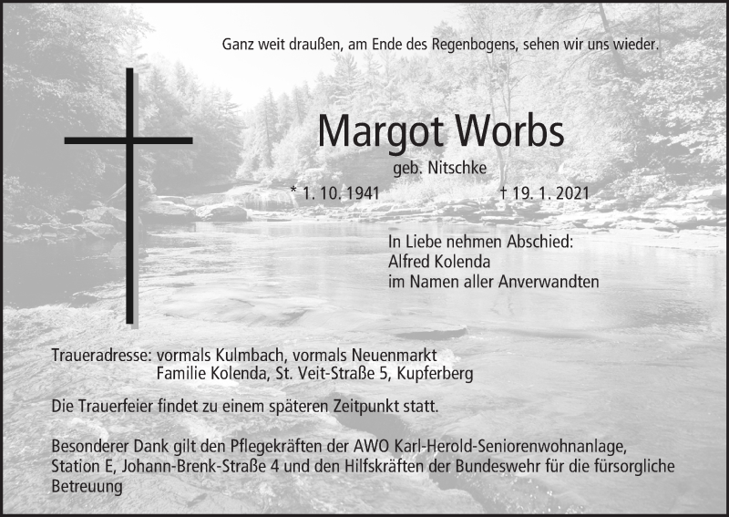  Traueranzeige für Margot Worbs vom 26.01.2021 aus MGO