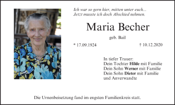 Anzeige von Maria Becher von MGO