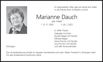 Anzeige von Marianne Dauch von MGO