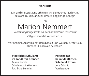 Anzeige von Marion Nemmert von MGO