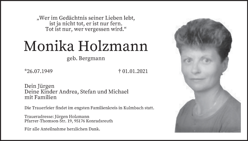  Traueranzeige für Monika Holzmann vom 05.01.2021 aus MGO