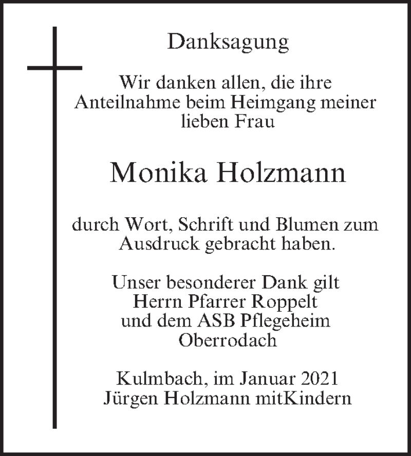  Traueranzeige für Monika Holzmann vom 27.01.2021 aus MGO