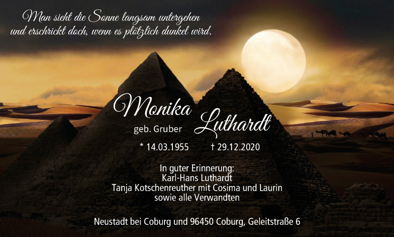  Traueranzeige für Monika Luthardt vom 02.01.2021 aus MGO