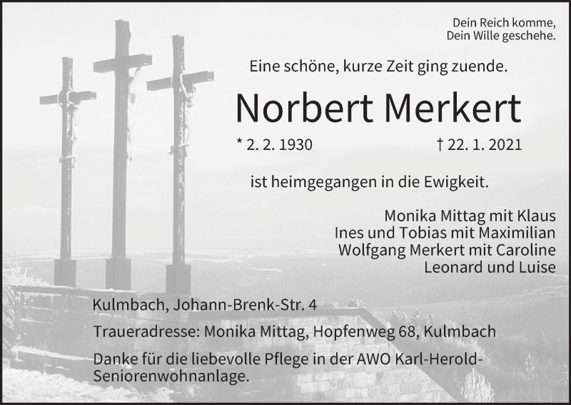  Traueranzeige für Norbert Merkert vom 29.01.2021 aus MGO