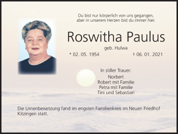 Anzeige von Roswitha Paulus von MGO