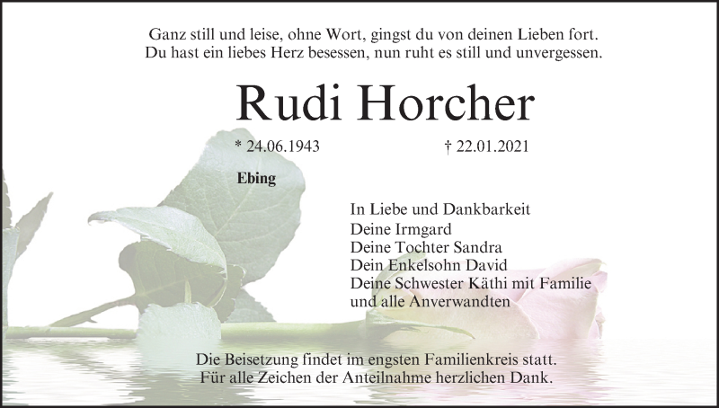  Traueranzeige für Rudi Horcher vom 30.01.2021 aus MGO