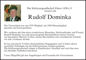 Anzeige von Rudolf Dominka von MGO