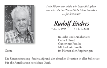 Anzeige von Rudolf Endres von MGO