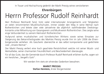Anzeige von Rudolf Reinhardt von MGO