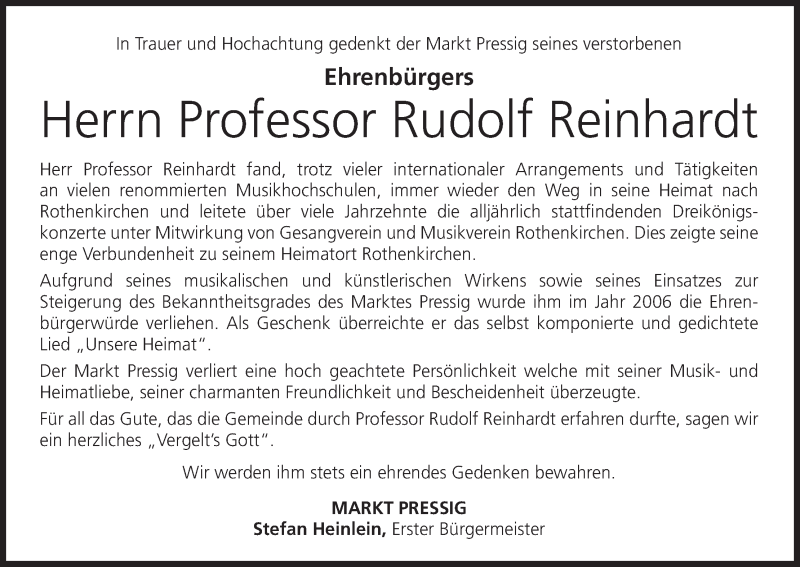  Traueranzeige für Rudolf Reinhardt vom 31.12.2020 aus MGO