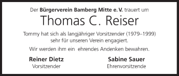 Anzeige von Thomas C. Reiser von MGO