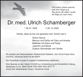Anzeige von Ulrich Schamberger von MGO