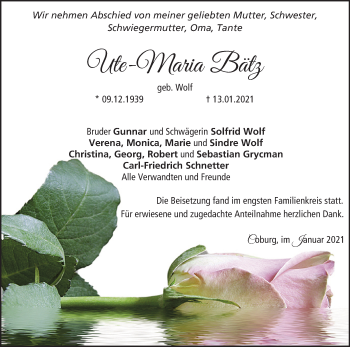 Anzeige von Ute-Maria Bätz von MGO
