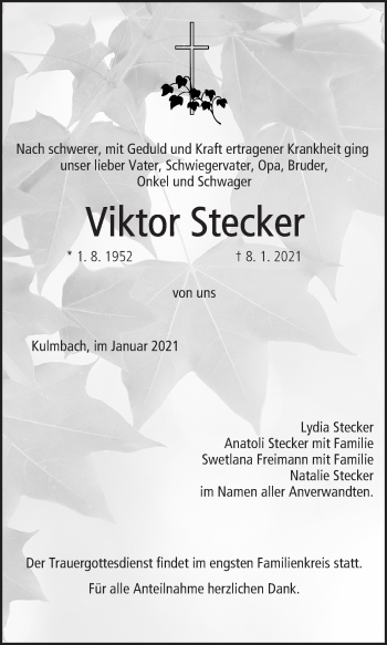 Anzeige von Viktor Stecker von MGO