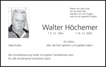 Anzeige von Walter Höchemer von MGO
