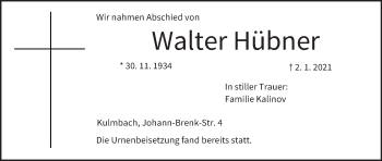 Anzeige von Walter Hübner von MGO