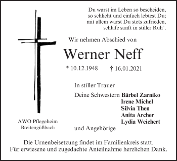Anzeige von Werner Neff von MGO
