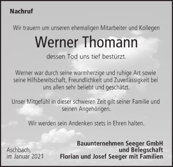 Anzeige von Werner Thomann von MGO