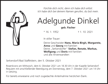 Anzeige von Adelgunde Dinkel von MGO