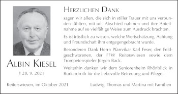 Anzeige von Albin Kiesel von MGO
