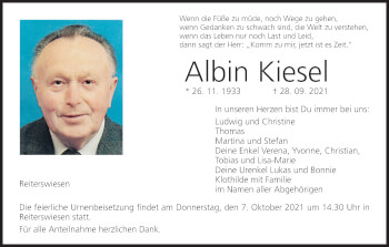 Anzeige von Albin Kiesel von MGO