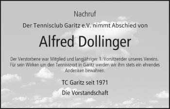 Anzeige von Alfred Dollinger von MGO