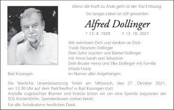 Anzeige von Alfred Dollinger von MGO