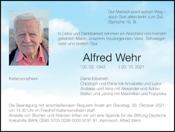 Anzeige von Alfred Wehr von MGO