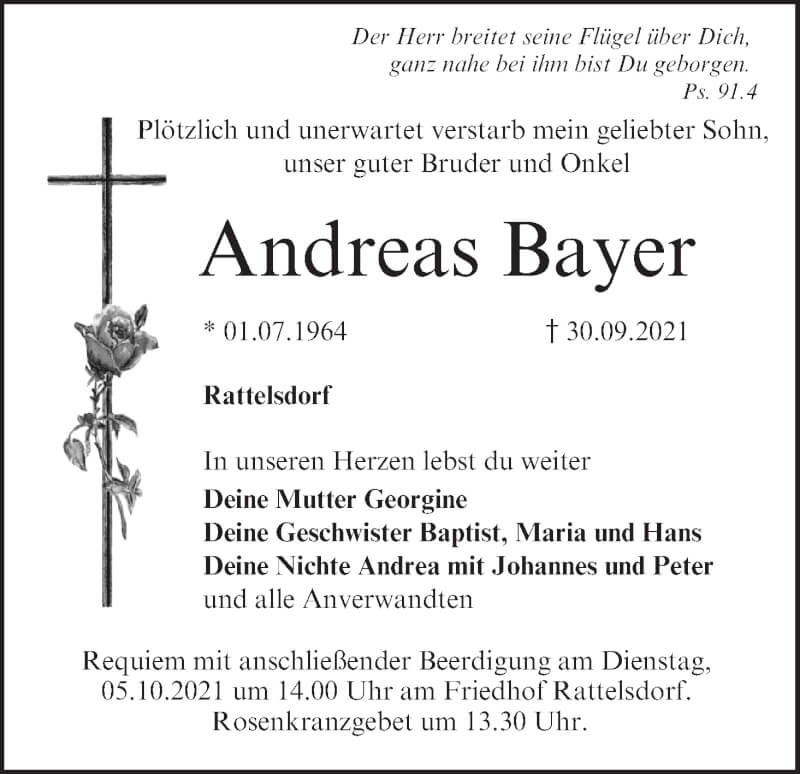  Traueranzeige für Andreas Bayer vom 02.10.2021 aus MGO