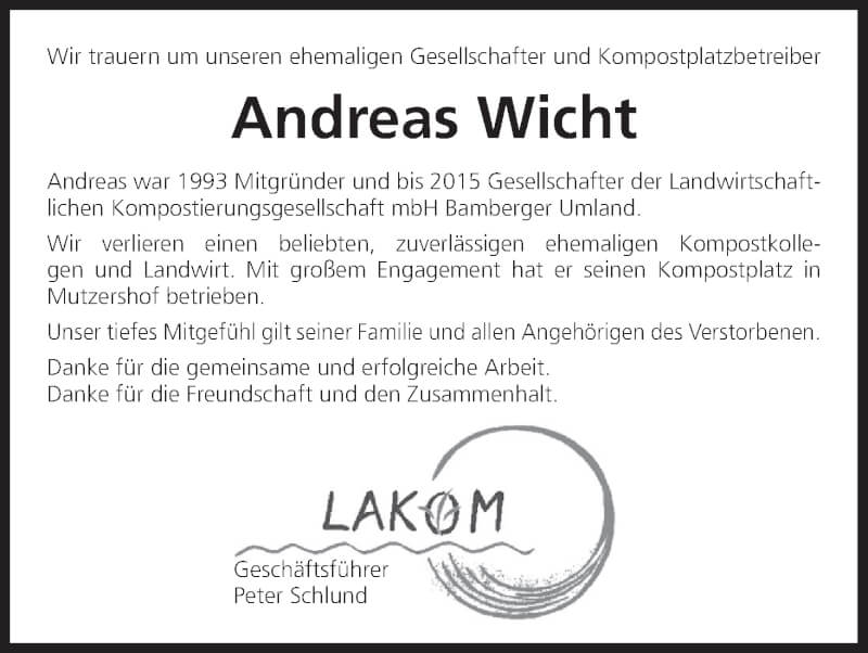  Traueranzeige für Andreas Wicht vom 23.10.2021 aus MGO