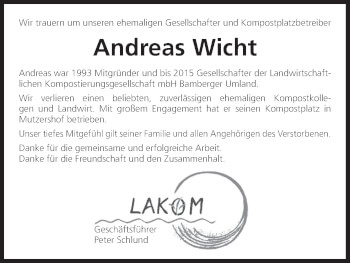 Anzeige von Andreas Wicht von MGO