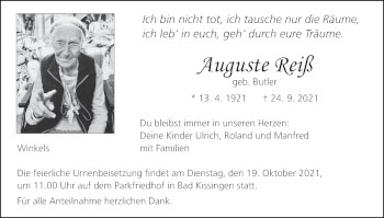 Anzeige von Auguste Reiß von MGO