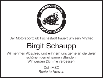 Anzeige von Birgit Schaupp von MGO