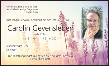 Anzeige von Carolin Gevensleben von MGO