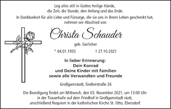 Anzeige von Christa Schauder von MGO