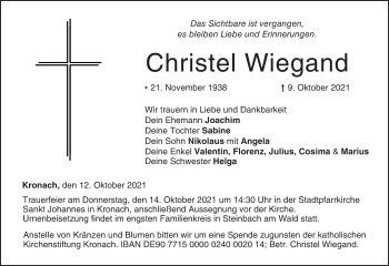 Anzeige von Christel Wiegand von MGO