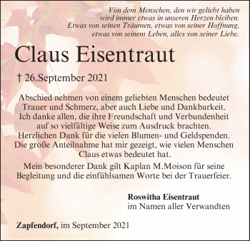 Anzeige von Claus Eisentraut von MGO