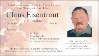 Anzeige von Claus Eisentraut von MGO