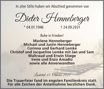 Anzeige von Dieter Henneberger von MGO