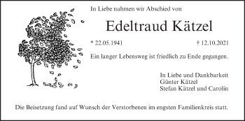 Anzeige von Edeltraud Kätzel von MGO