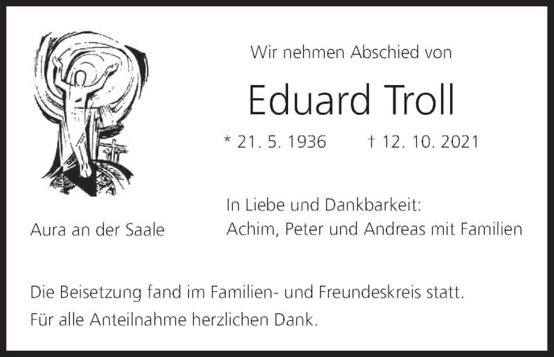  Traueranzeige für Eduard Troll vom 23.10.2021 aus MGO