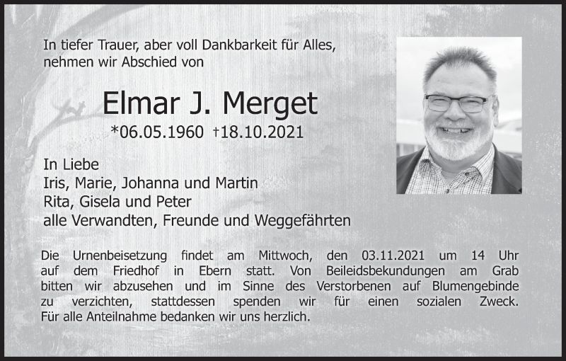  Traueranzeige für Elmar J. Merget vom 27.10.2021 aus MGO