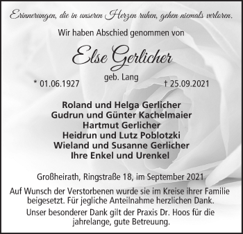 Anzeige von Else Gerlicher von MGO